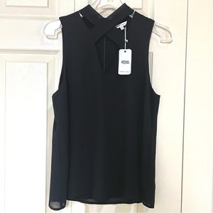 NWT Naked Zebra Black Criss Cross Sleeveless Tank Blouse